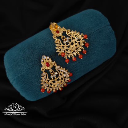 92.5 SILVER CHANDBALI CORAL BEADS EARRINGS -RCM1377