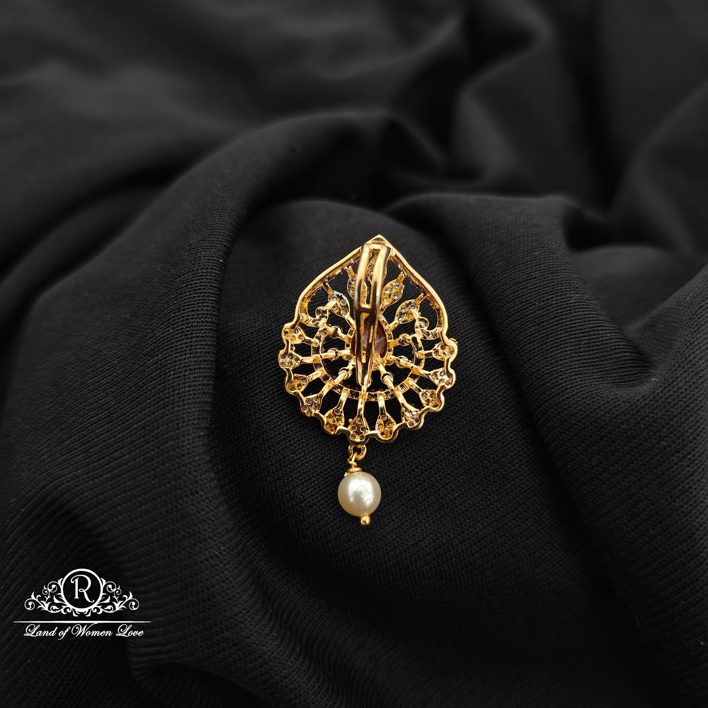 92.5 Silver Ruby stone diamond finishing flower design pendent with pearl drop -RCR197