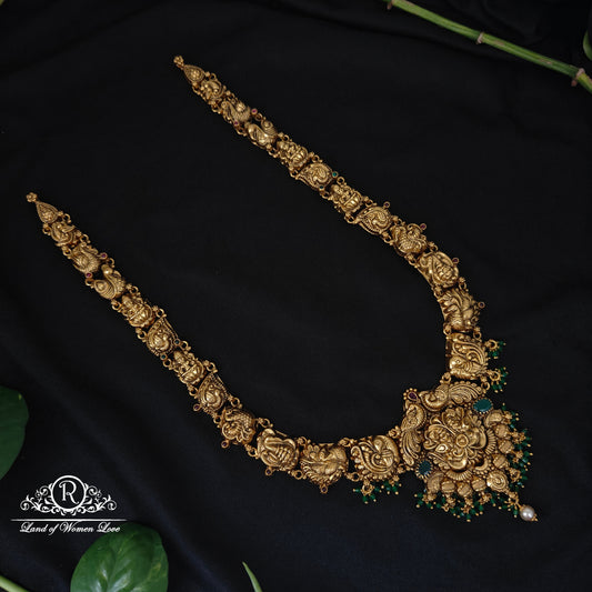 92.5 silver simple and Cute  and peacock design nakshi haram -RCJR1022"