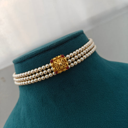 92.5 silver pearls chocker-RCH1388