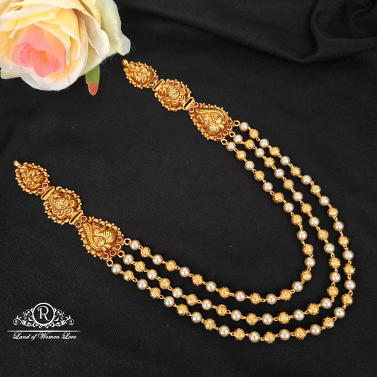 92.5 Silver 3 Lines Pearl Beads Chain With Side Peacock Desgin Pendants-RCJR1135