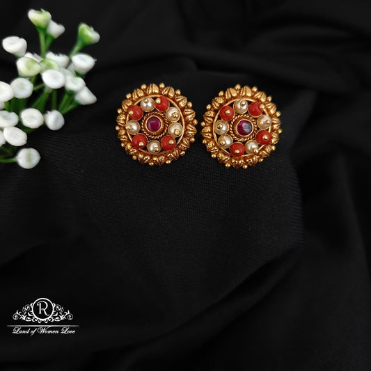 92.5 SILVERPEARL AND CORAL ROUND STUDS-RCJR1086