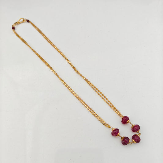92.5 silver chain with ruby pumpkin beads -RCH1383