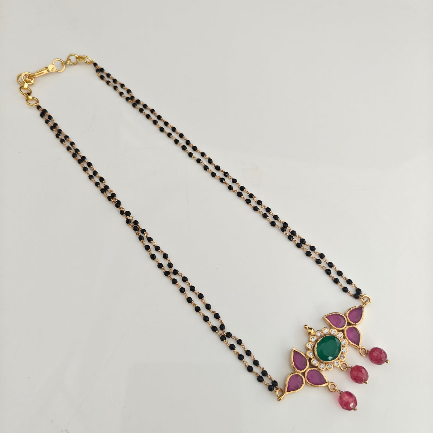 92.5 Silver with gold polish Black Beads -RCH1321