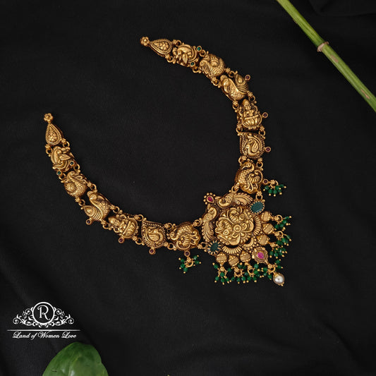 92.5 silver simple and Cute Lakshmi Devi and peacock design nakshi necklace -RCJR1023"