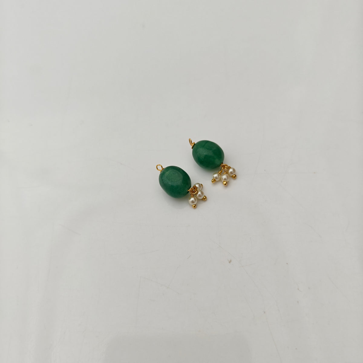 92.5 Silver with gold polish emerald green beads hanging earrings -RCH1367