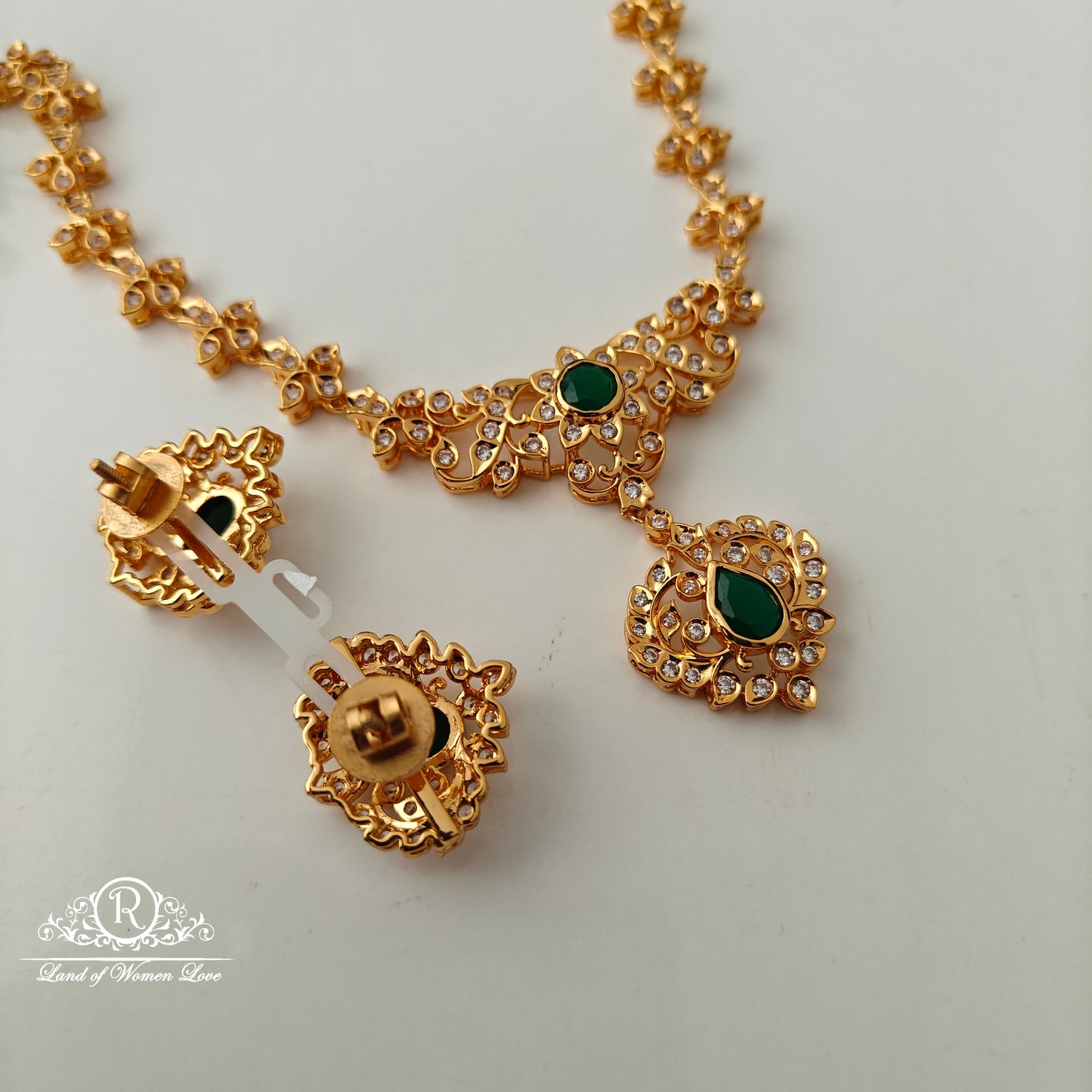 92.5 Silver Closed Setting Necklace With Earrings Set-RCCP534
