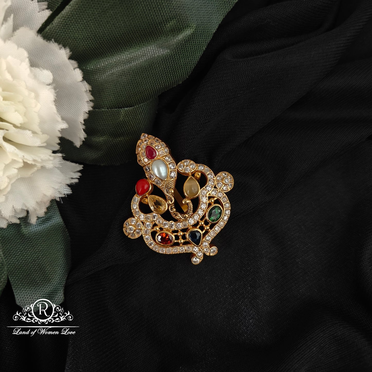 92.5-SILVER NAVARATNA GANESH PENDANT -RCM1532