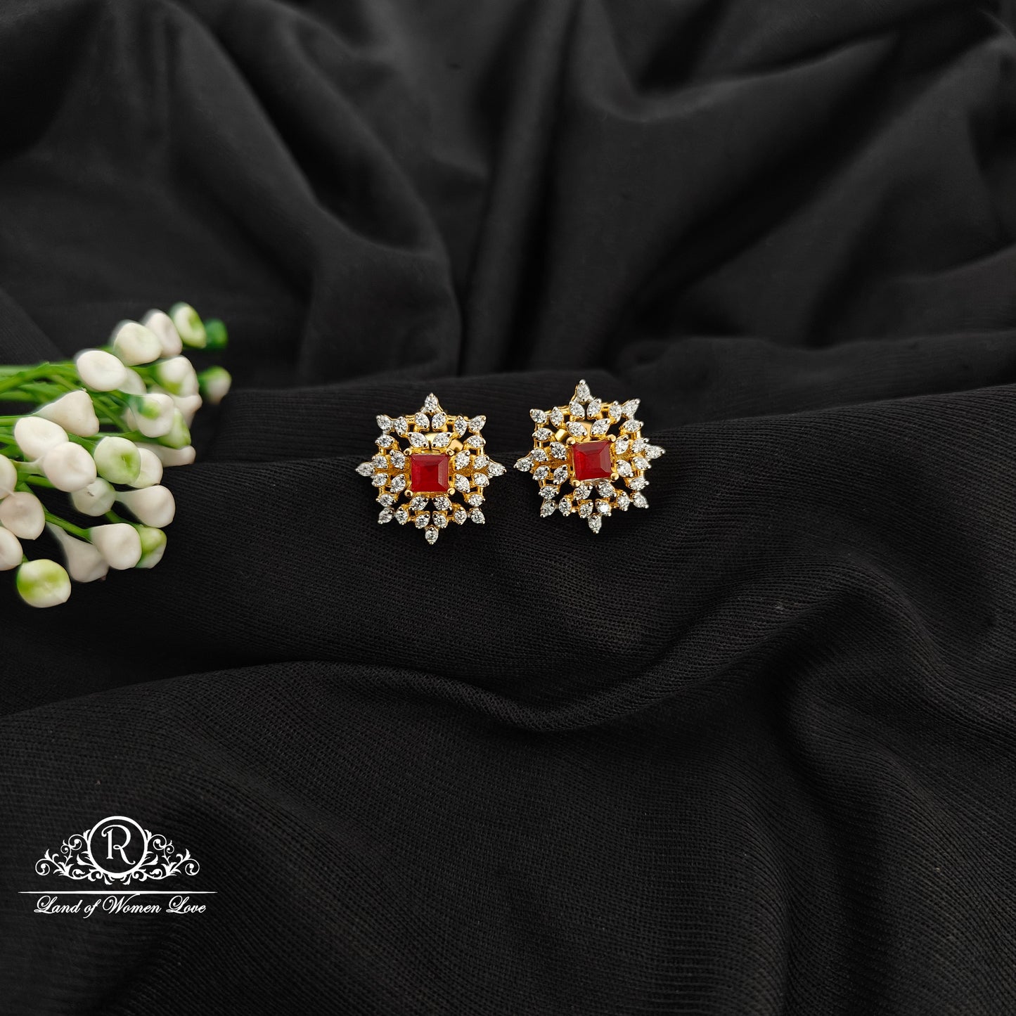 92.5 ruby Silver diamond finishing earrings -RCM1602