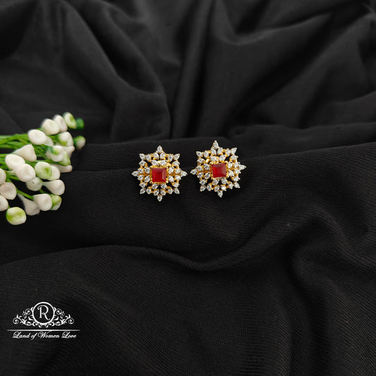 92.5 ruby Silver diamond finishing earrings -RCM1602