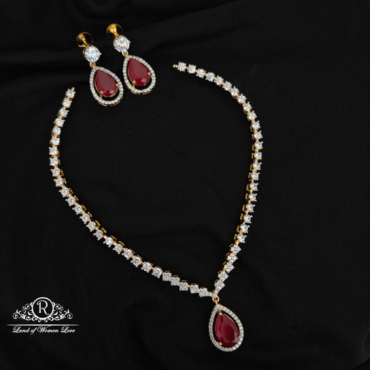 92.5 SILVER DIAMOND FINISHING NECKLACE WITH EARRINGS-RCHD115