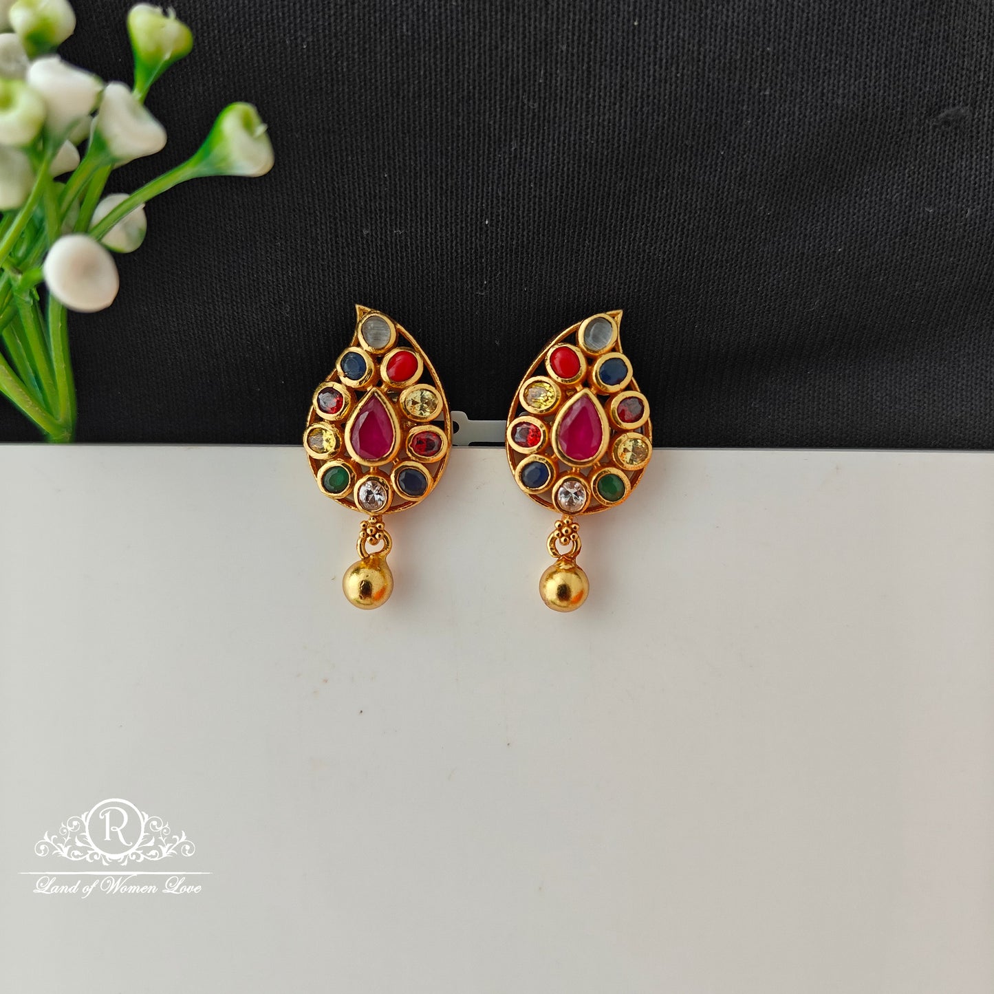 92.5 Silver Navaratna Earrings-RCCP519