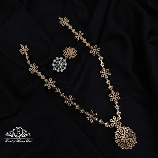 92.5-SILVER DIAMOND FINISHING NECKLACE WITH EARRINGS-RCZ1093