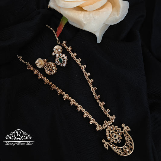 92.5 silver rose gold polish peacock design necklace with earrings set -RCP241