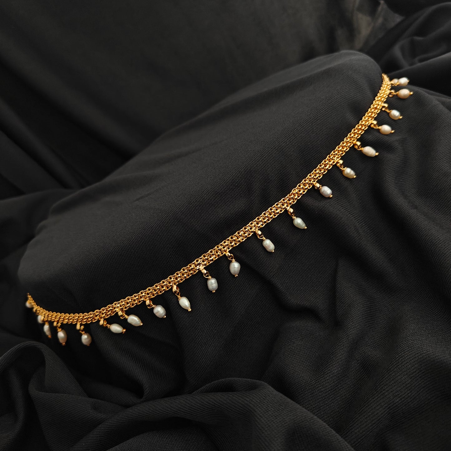 92.5 silver vaddanam chain with pearls hanging model-RCK353