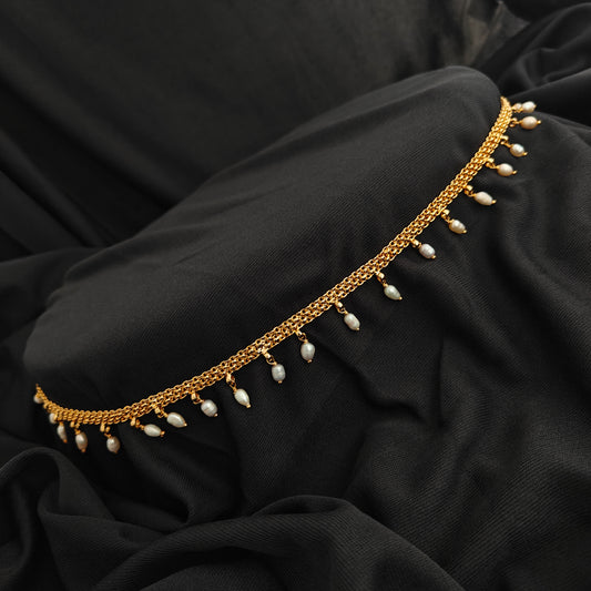 92.5 silver vaddanam chain with pearls hanging model-RCK353