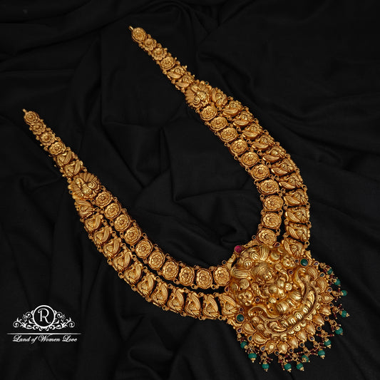 92.5-SILVER LAKSHMI DEVI WITH PEACOCK DESGIN HARAM-RCZ954