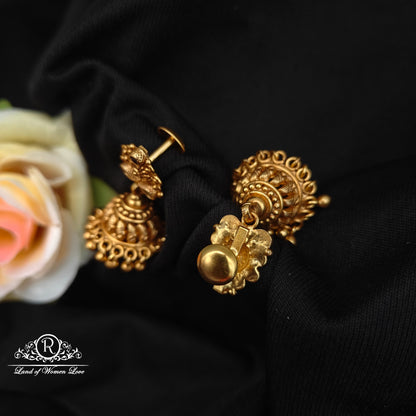 92.5 silver earrings with  nakshi finishing and gold balls hangings-RCP231