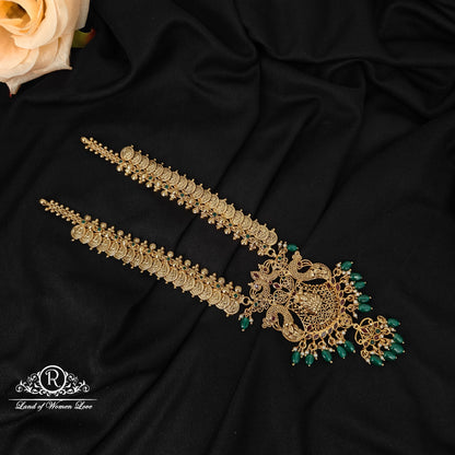 92.5 silver peacock design with Lakshmi Devi kasulu necklace-RCMB040