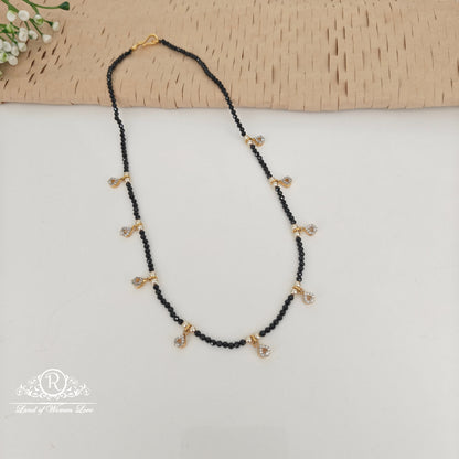 92.5 SILVER BLACK BEADS WITH CZ STON PENDANTS CHAIN -RC H1067