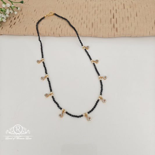 92.5 SILVER BLACK BEADS WITH CZ STON PENDANTS CHAIN -RC H1067