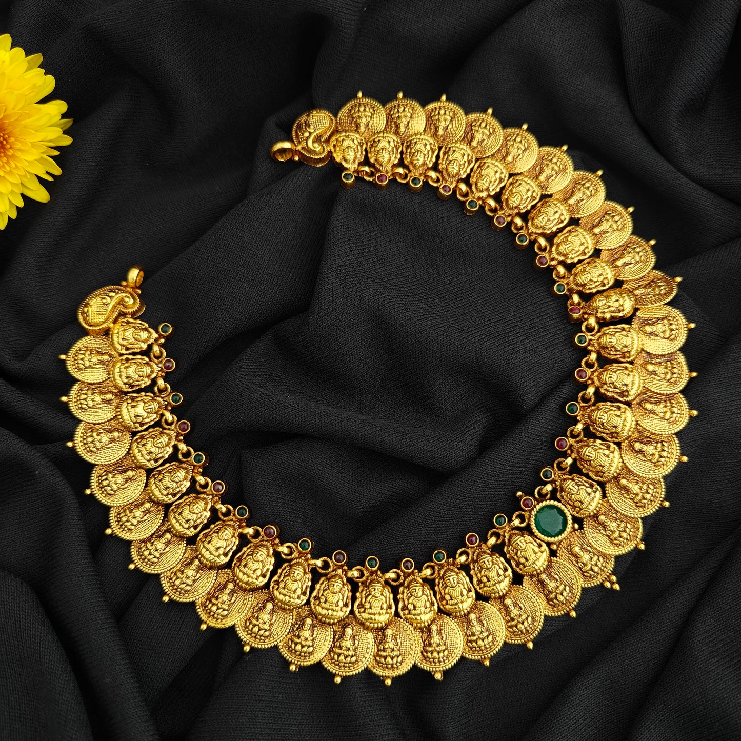 92.5 Silver  lakshmi devi  Kasu Necklace design-RCV318