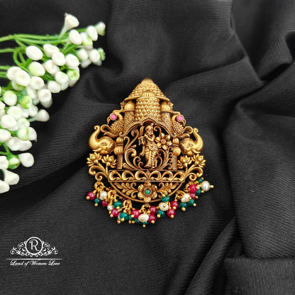 92.5 Silver krishna design pendent with beads hangings-RCR107