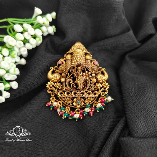 92.5 Silver krishna design pendent with beads hangings-RCR107
