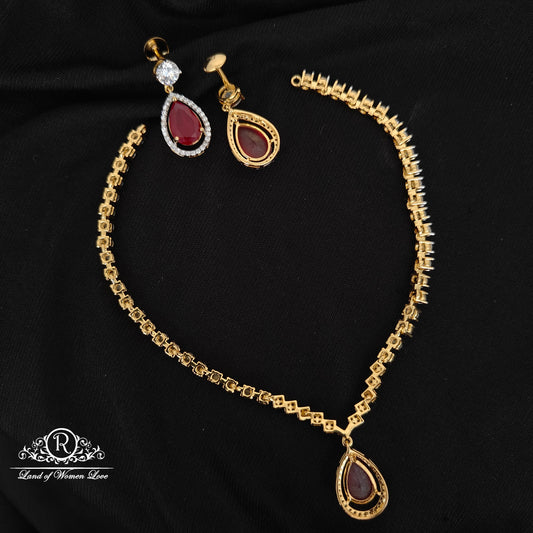 92.5 SILVER DIAMOND FINISHING NECKLACE WITH EARRINGS-RCHD115