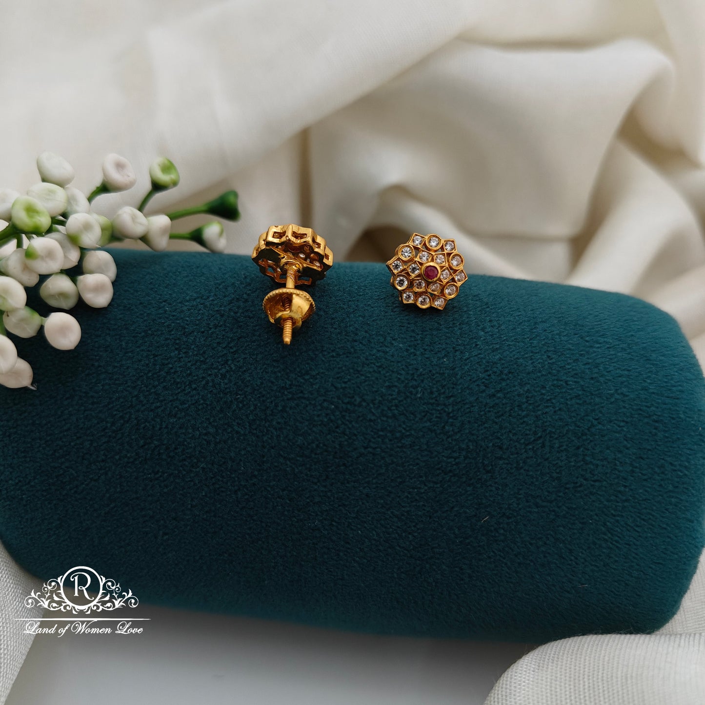 92.5 Silver Small White Stone  Earrings-RCR026