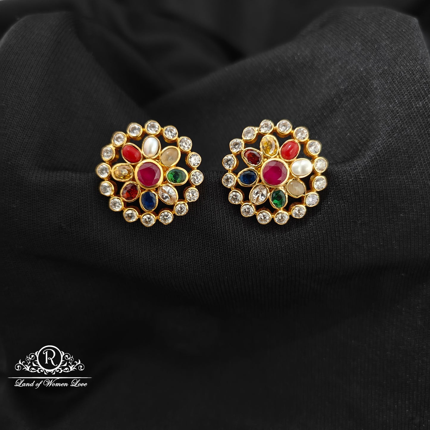 92.5 Silver navaratna earrings -RCM1618