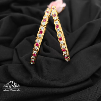 92.5 Silver vintage handmade bangles with pink and white stones -RCR118
