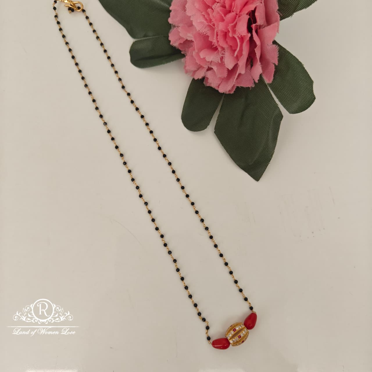 92.5 SILVER BLACK BEADS CHAIN-RCH1121