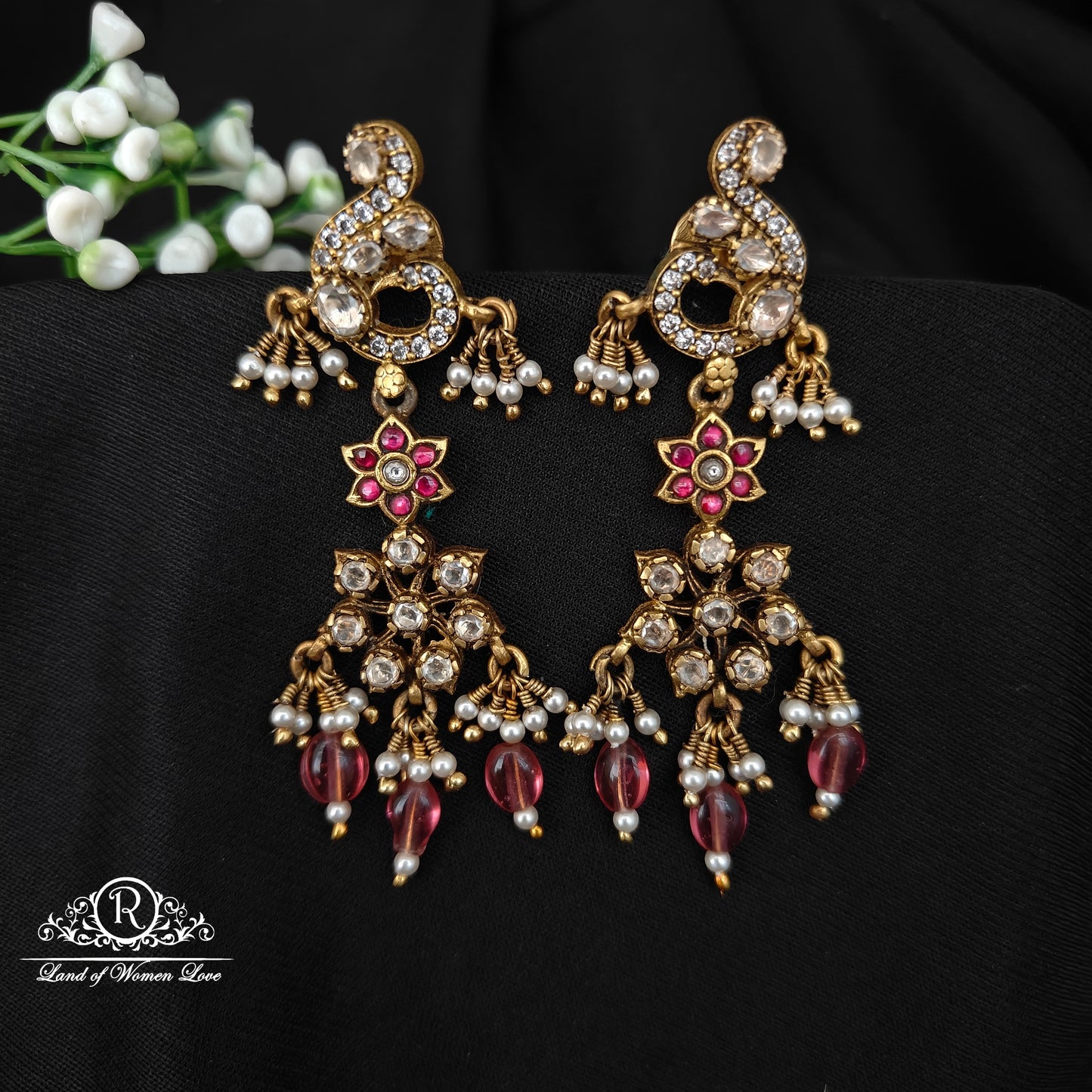 92.5 silver simple and Cute polki nakshi earrings -RC85-10CP13