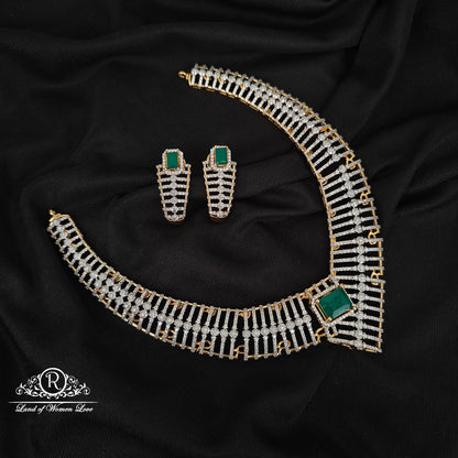 92.5 SILVER DIAMOND FINISHING NECKLACE WITH EARRINGS SET-RCM1443