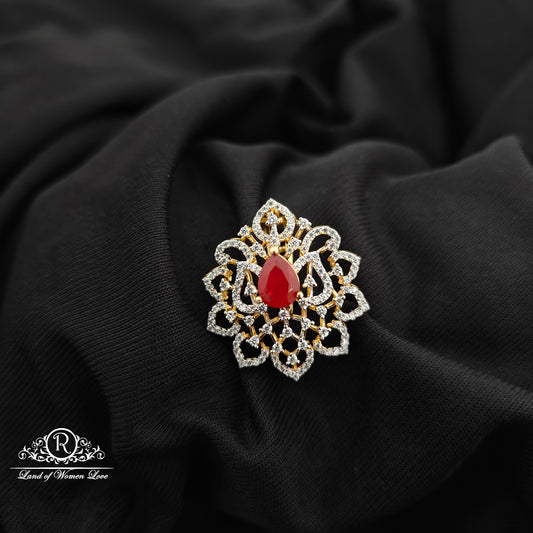 92.5 Silver Ruby stone diamond finishing flower design pendent -RCR194