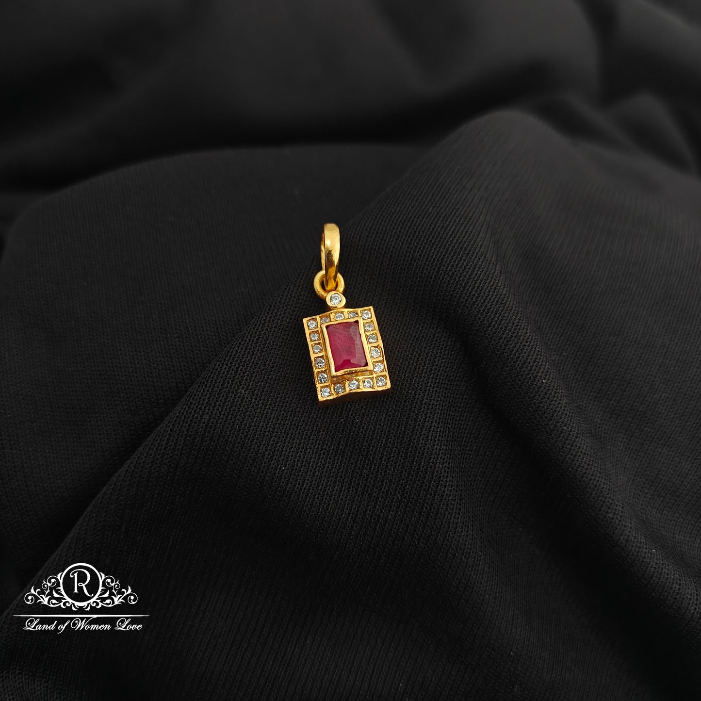 92.5 Silver Ruby rectangular design with gold polish locket-RCR271