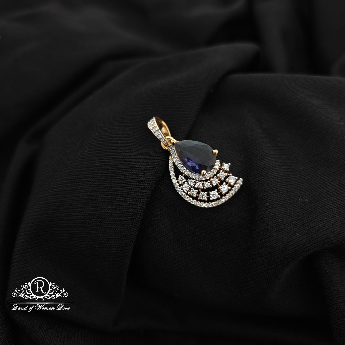 92.5 Silver Blue drop shape diamond finishing Locket -RCR200