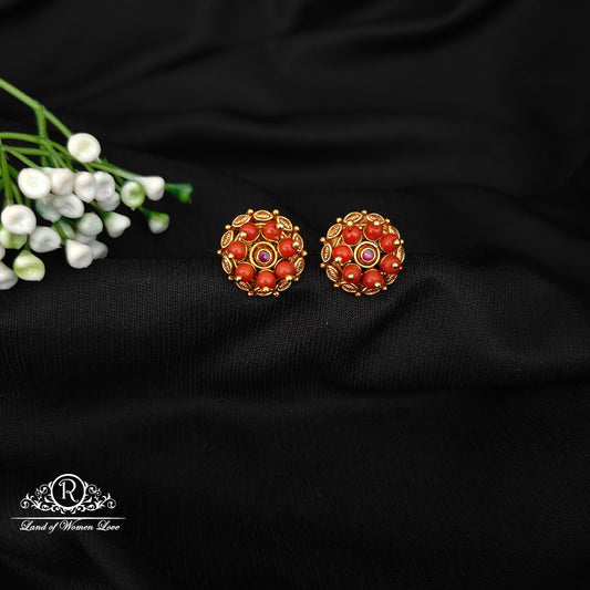 92.5 SILVER CORAL  ROUND STUDS-RCJR1074
