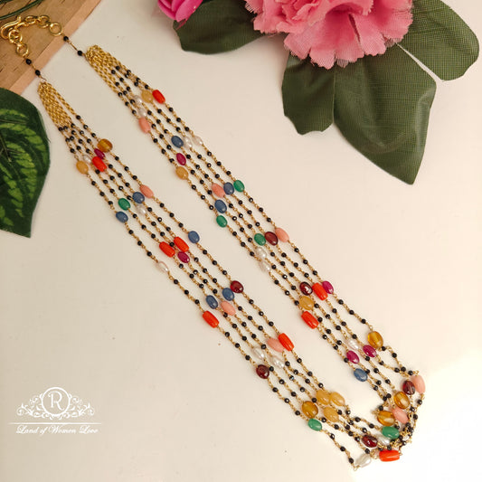 92.5-SILVER NAVARATNA BLACK BEADS CHAIN-RCNJ058