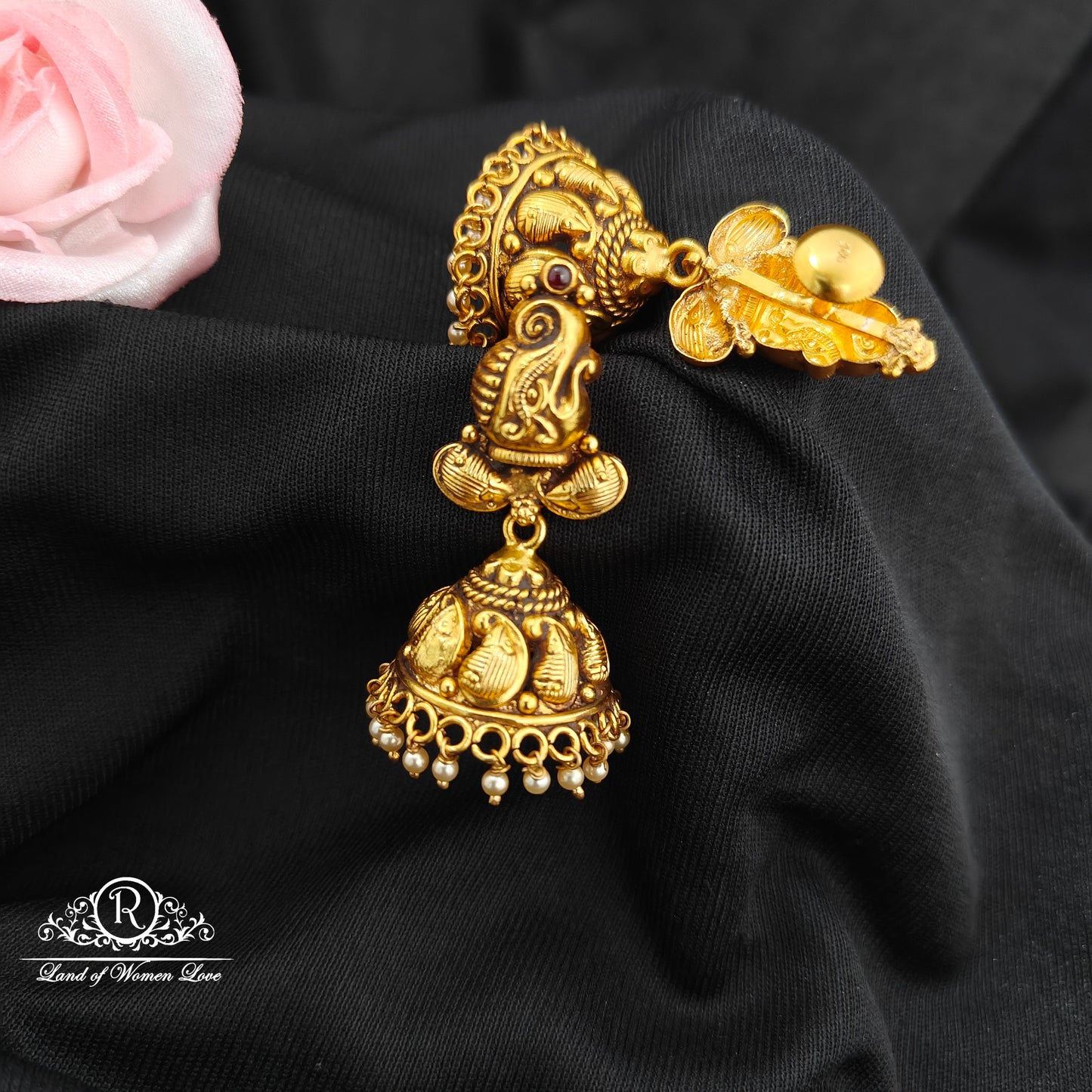92.5 Silver jumkas with mango design and  pearls hanging-RCM1606