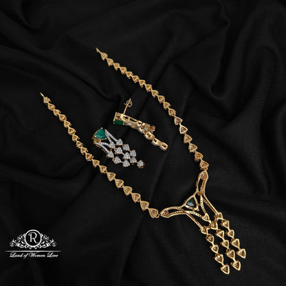 92.5-SILVER DIAMOND FINISHING NECKLACE WITH EARRINGS-RCZ1089