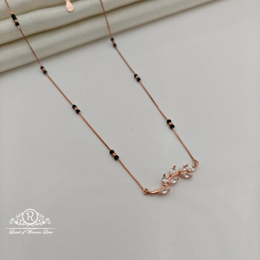 92.5 Silver Rose Gold Polish  Black Beads Chain-RCSS008