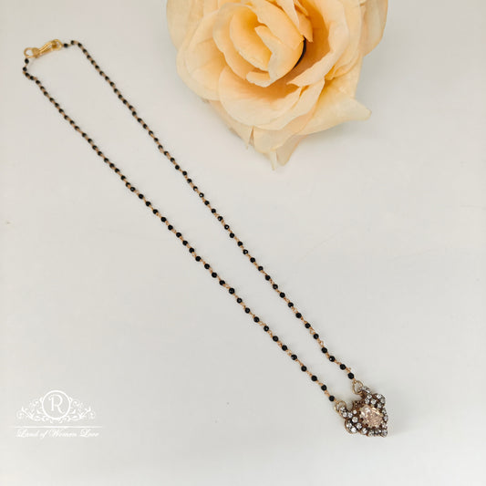 92.5 Silver Black Beads with Mossinate Locket chain-RCH1206
