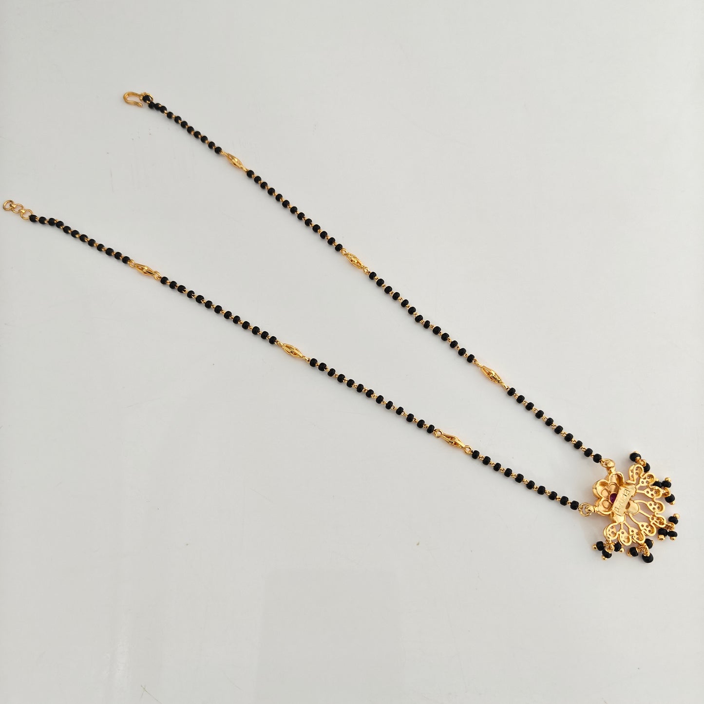 92.5 Silver With Gold Polish Black Beads Chain-RCBH081