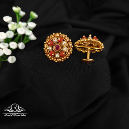 92.5 SILVERPEARL AND CORAL ROUND STUDS-RCJR1086