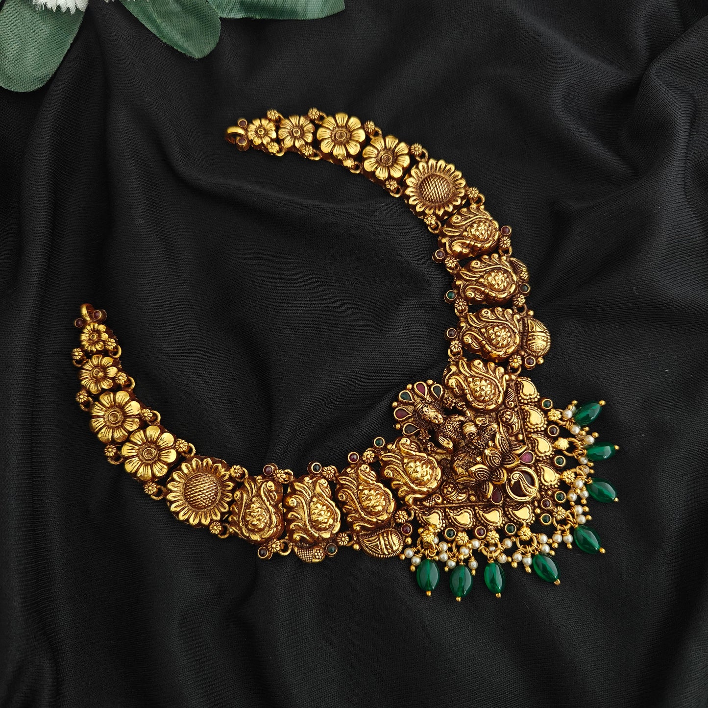 92.5 Silver Lakshmi devi and Peacock Desgin Necklace -RCM1633
