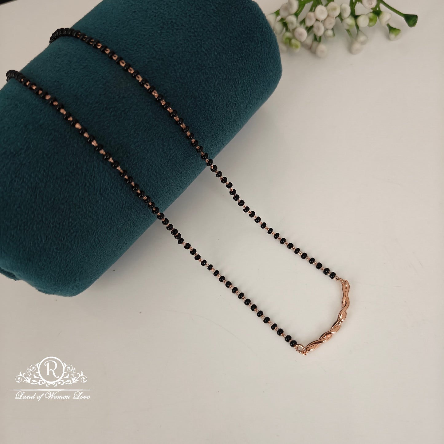 92.5 SILVER ROSE GOLD POLISH BLACK BEADS CHAIN-RCRB43