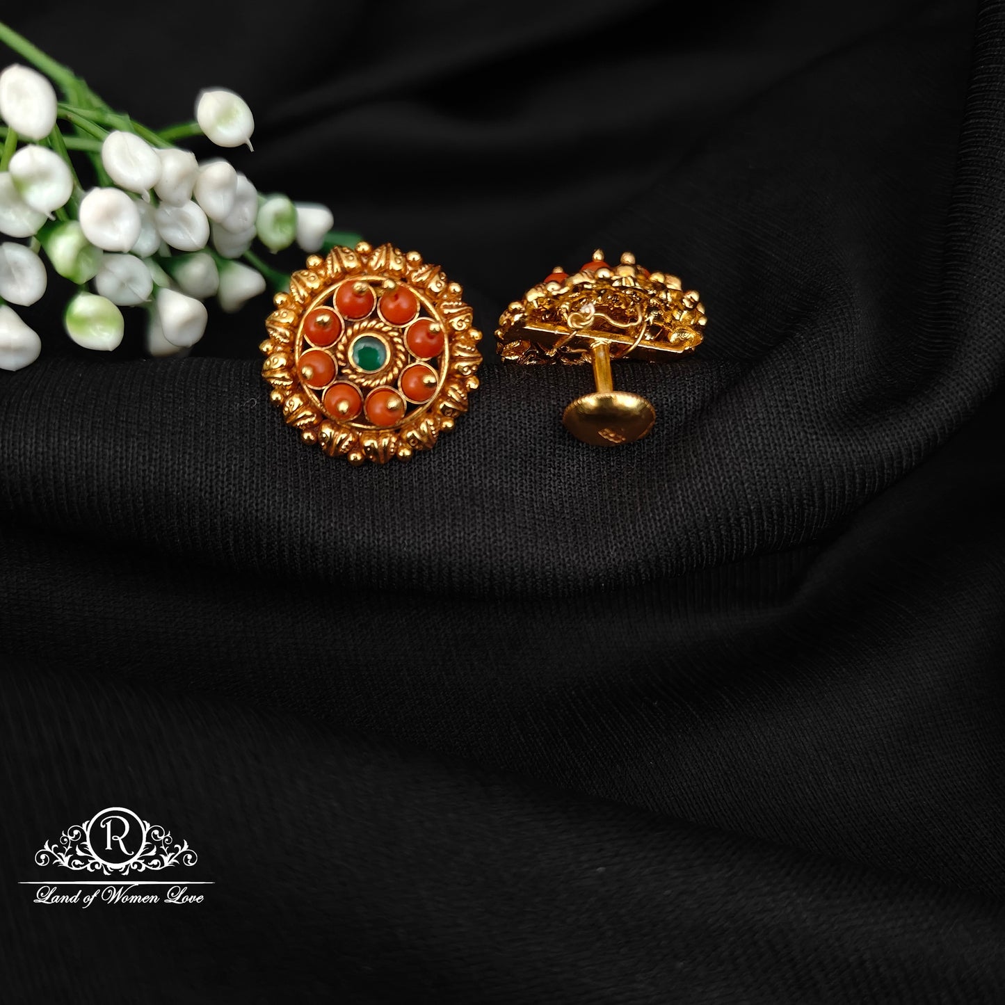 92.5 SILVER CORAL ROUND STUDS-RCJR1075