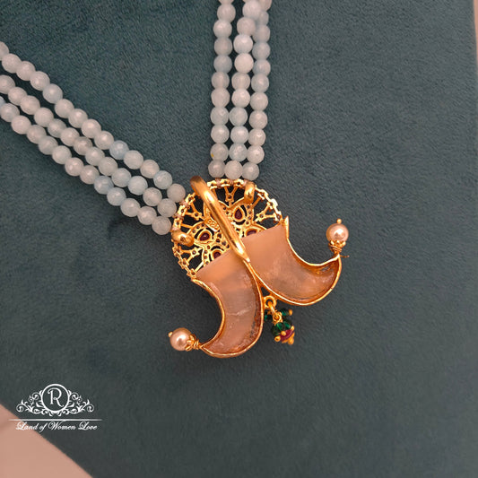 92.5 silver simple and Cute tiger nail pendent with beads mala-RCJR894